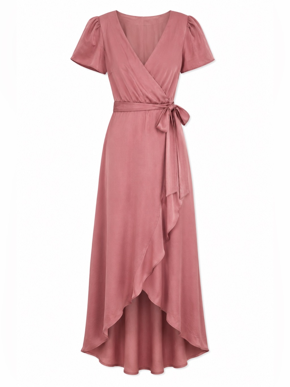 Dusty Rose Wrap High Low Maxi Dress Romantic Wedding Guest
